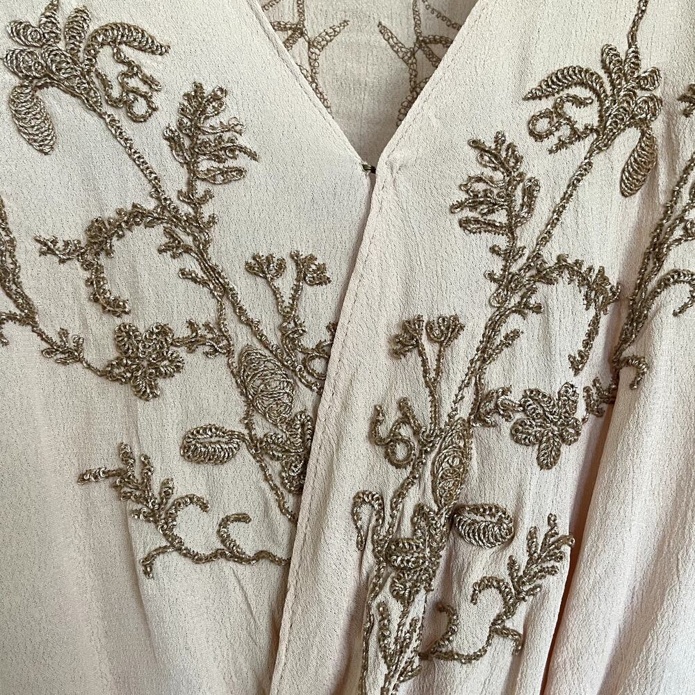 Free People Pretty in Peach Summer Lover Beaded Embroidery Wrap Bodysuit Small - Picture 8 of 14